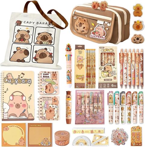 Capybara Gifts with Capybara Themed Tote Bag and Stationery Set Pencil Case Sticky Notes Ballpoint Pens Spiral Notebooks Sharpener, Highlighters, Ruler, Eraser for Rewards Birthdays Gift in Saudi Arabia