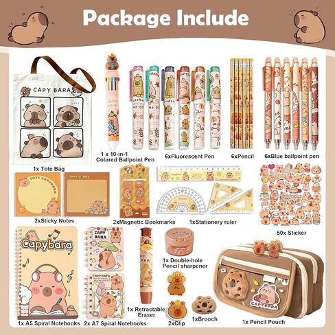 Capybara Gifts with Capybara Themed Tote Bag and Stationery Set Pencil Case Sticky Notes Ballpoint Pens Spiral Notebooks Sharpener, Highlighters, Ruler, Eraser for Rewards Birthdays Gift in Saudi Arabia