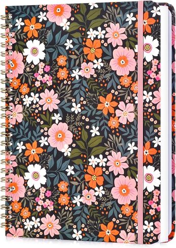 Spiral Notebook for Women, Spiral Notebook College Ruled Floral Pattern Hardcover, 140 Pages, Notebooks for Work & Journal, Note Taking, A5 100 GSM and Double-Sided Pocket in Saudi Arabia