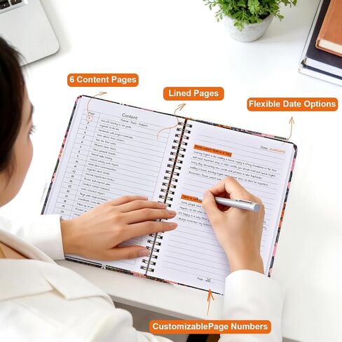 Spiral Notebook for Women, Spiral Notebook College Ruled Floral Pattern Hardcover, 140 Pages, Notebooks for Work & Journal, Note Taking, A5 100 GSM and Double-Sided Pocket in Saudi Arabia