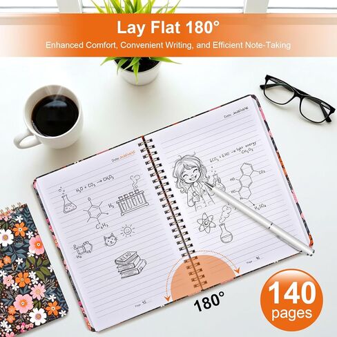 Spiral Notebook for Women, Spiral Notebook College Ruled Floral Pattern Hardcover, 140 Pages, Notebooks for Work & Journal, Note Taking, A5 100 GSM and Double-Sided Pocket in Saudi Arabia