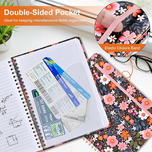 Spiral Notebook for Women, Spiral Notebook College Ruled Floral Pattern Hardcover, 140 Pages, Notebooks for Work & Journal, Note Taking, A5 100 GSM and Double-Sided Pocket in Saudi Arabia