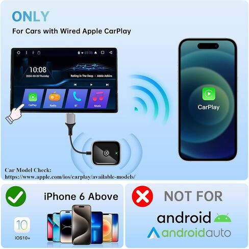 محول CarPlay اللاسلكي لـ Apple CarPlay، سهل ترقية CarPlay السلكية إلى الاتصال اللاسلكي، اتصال فوري، دونجل Super Mini Car Play لجهاز iPhone مناسب للسيارات مع CarPlay المدمج (أسود) in Kuwait