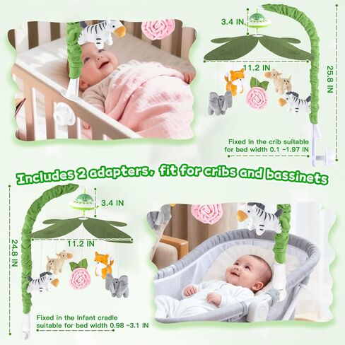Baby Crib Mobile with Music and Lights, Nursery Baby Mobile for Crib Bassinet with Remote Control, Rotation, Starlight Projection, Crib Toys for Babies Boys Girls Pink in Saudi Arabia