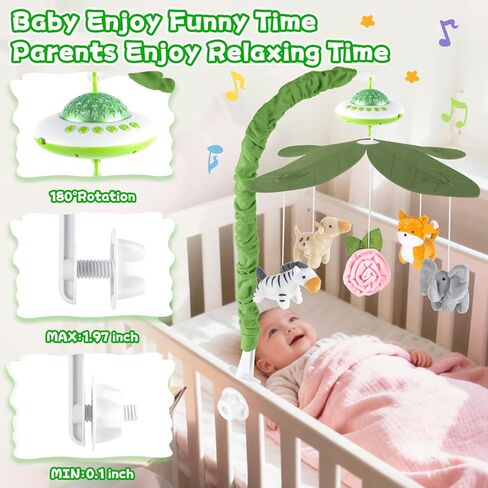 Baby Crib Mobile with Music and Lights, Nursery Baby Mobile for Crib Bassinet with Remote Control, Rotation, Starlight Projection, Crib Toys for Babies Boys Girls Pink in Saudi Arabia