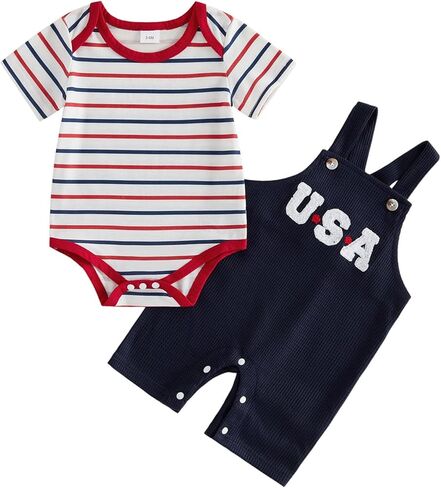 Newborn Baby Boy Fall Winter Clothes Striped Long Sleeve Romper Overall Pants Hat 3Pcs Set Cute Coming Home Outfit in Saudi Arabia