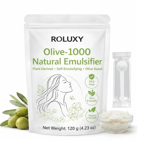 ROLUXY Olive-1000 Natural Emulsifier | 100% Pure Olive-Derived Oil-in-Water Emulsifying Wax 120g (4.23oz) | PEG-Free, Self-Emulsifying for DIY Skincare & Haircare, Cetearyl Olivate & Sorbitan Olivate in Kuwait