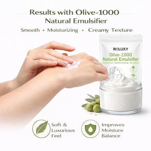 ROLUXY Olive-1000 Natural Emulsifier | 100% Pure Olive-Derived Oil-in-Water Emulsifying Wax 120g (4.23oz) | PEG-Free, Self-Emulsifying for DIY Skincare & Haircare, Cetearyl Olivate & Sorbitan Olivate in Kuwait