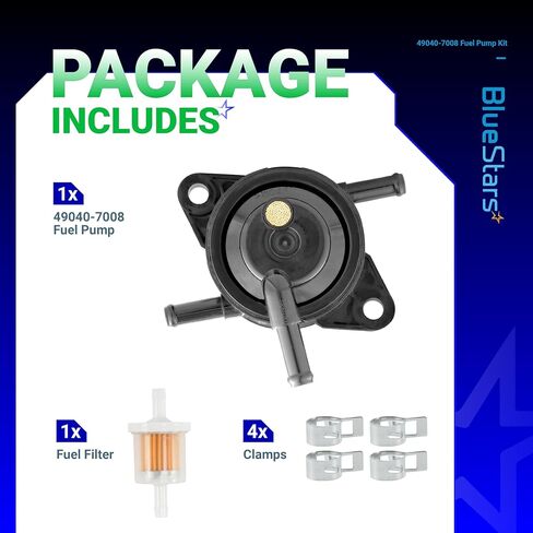 BlueStars 49040-7008 49040-0770 MIU12470 Fuel Pump - Compatible with Kawasaki FS FR FX Series Engines FS481V FS541V FS600V FS651V FS691V FS730V FR541V FR600V FR651V FR691V FR730V Fuel Filter Clamps in Kuwait