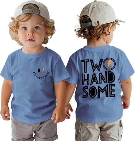 Two Handsome T-Shirt Birthday Boy Shirts 2nd Boys B-Day T-Shirt Birthday Outfits Tees Gifts 2 Years Old Party Tops in Kuwait