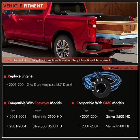 مفتاح SOTF متوافق مع 2001-2004 شيفروليه/تشيفي سيلفرادو 2500 HD 3500 HD GMC Sierra 2500 HD 3500 HD 6.6L Duramax LB7، DSP5 5-Position Fuel Temp Shift-On-The-Fly Selector Switch in Kuwait