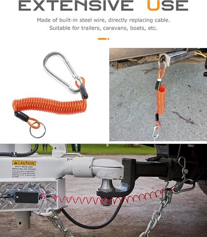 SCUARI 6FT Trailer Breakaway Cable,Car Accessories Trailer Brake Away Cable,Emergency Safety Cables Strap,Heavy Duty Stainless Steel Spring Towing Coil for RV Camper Brake and Emergency Towing in Kuwait