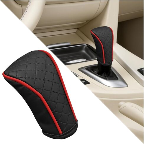 Car Gear Shift Cover, Soft Leather Anti-Slip Vehicle Gear Shifter Stick Protector Decor, Breathable Automotive Stick Shift Lever Protection Cover, Universal for Most Vehicles (Black Red) in Kuwait