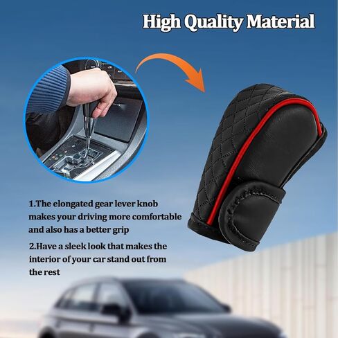 Car Gear Shift Cover, Soft Leather Anti-Slip Vehicle Gear Shifter Stick Protector Decor, Breathable Automotive Stick Shift Lever Protection Cover, Universal for Most Vehicles (Black Red) in Kuwait