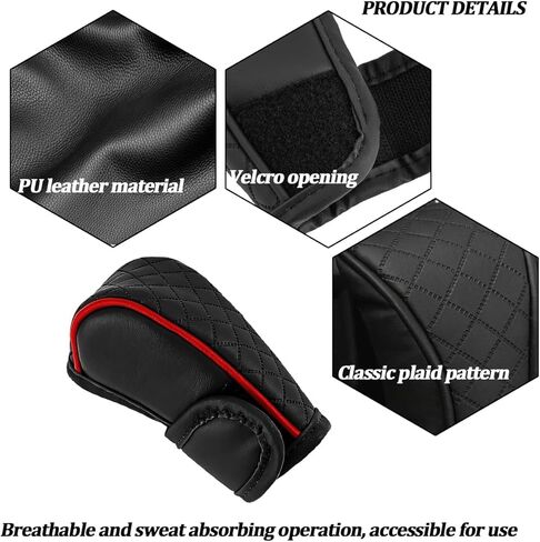Car Gear Shift Cover, Soft Leather Anti-Slip Vehicle Gear Shifter Stick Protector Decor, Breathable Automotive Stick Shift Lever Protection Cover, Universal for Most Vehicles (Black Red) in Kuwait