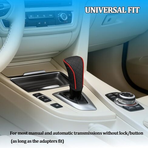 Car Gear Shift Cover, Soft Leather Anti-Slip Vehicle Gear Shifter Stick Protector Decor, Breathable Automotive Stick Shift Lever Protection Cover, Universal for Most Vehicles (Black Red) in Kuwait