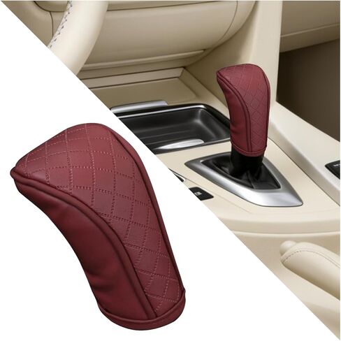 Car Gear Shift Cover, Soft Leather Anti-Slip Vehicle Gear Shifter Stick Protector Decor, Breathable Automotive Stick Shift Lever Protection Cover, Universal for Most Vehicles (Black Red) in Kuwait