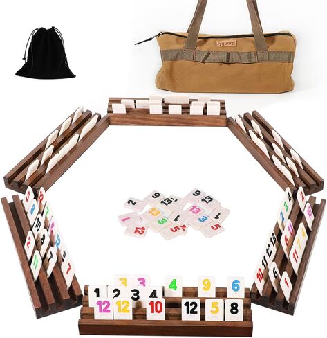 Jyquorp Rummy Cube 8Player Edition with 8 Wooden Racks Trays 214 Numbers Rummy Tiles Set with Zippered Case Rummy Travel Game Set Classic Board Games for Family Adults Party in Saudi Arabia
