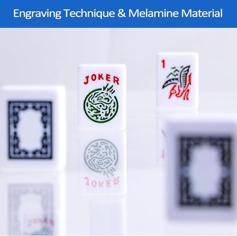 Mahjong Set Complete with Blue Carrying Bag, 166 White Mahjong Tiles（1.2"）, 4 All-in-One Colorful Mahjong Racks with Pushers, Majiang Tile Set in Saudi Arabia