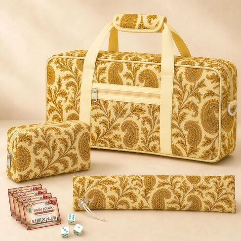 American Mahjong Bag Set for Tiles and Racks, 3-Piece Mahjong Carrying Bag with Zipper Tile Bag, Drawstring Rack Bag, Detachable Shoulder Strap, Padded, Machine Washable in Saudi Arabia