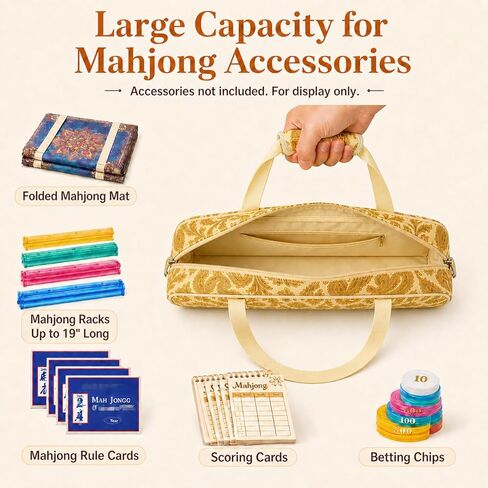 American Mahjong Bag Set for Tiles and Racks, 3-Piece Mahjong Carrying Bag with Zipper Tile Bag, Drawstring Rack Bag, Detachable Shoulder Strap, Padded, Machine Washable in Saudi Arabia