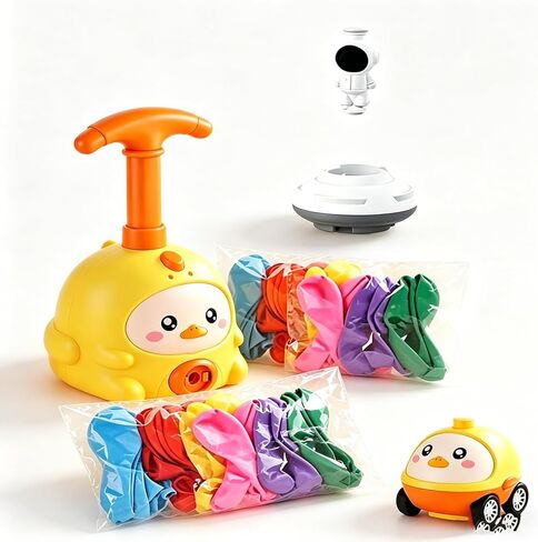 Animal Air Powered Balloon Car Toy,2-in-1 Races on Ground & Flies in Air, Party Favors & Birthday Gift, Easy Manual BalloonPump,DIY Physics Learning for Party Fun (Yellow) in Kuwait
