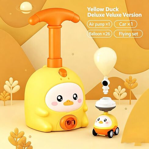Animal Air Powered Balloon Car Toy,2-in-1 Races on Ground & Flies in Air, Party Favors & Birthday Gift, Easy Manual BalloonPump,DIY Physics Learning for Party Fun (Yellow) in Kuwait