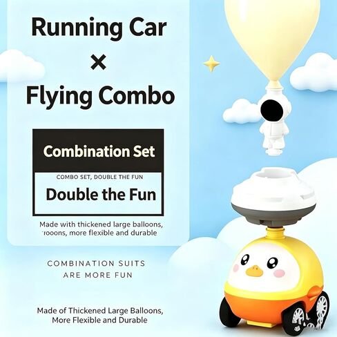 Animal Air Powered Balloon Car Toy,2-in-1 Races on Ground & Flies in Air, Party Favors & Birthday Gift, Easy Manual BalloonPump,DIY Physics Learning for Party Fun (Yellow) in Kuwait