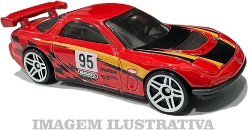 Hot Wheels Mazda RX-7 Drift '95 (JBB57) - سلسلة السبعينيات مقابل التسعينيات 9/10 باللون الأحمر مع شارات السباق موديل مازدا المرخص بمقياس 1:64 in Kuwait
