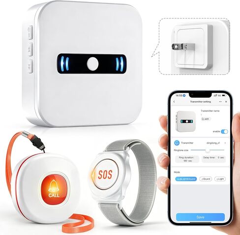 Daytech Wi-Fi Wireless Caregiver Call Button لكبار السن/المريض، أنظمة تنبيه التطبيقات لكبار السن والمرضى والأشخاص ذوي الإعاقة (1 ساعة تنبيه SOS + 1 أزرار اتصال لاسلكية + 1 جهاز استقبال) in Kuwait