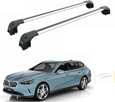 Fits BMW 5 Series Touring/Wagon Roof Rack Cross Bars – F11, G31, G61 with Flush Roof Rails, 330 lbs Capacity, Aluminum, Lockable, No-Drill (Silver, F11 (2010–2017)) in Saudi Arabia