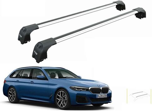 Fits BMW 5 Series Touring/Wagon Roof Rack Cross Bars – F11, G31, G61 with Flush Roof Rails, 330 lbs Capacity, Aluminum, Lockable, No-Drill (Silver, F11 (2010–2017)) in Kuwait