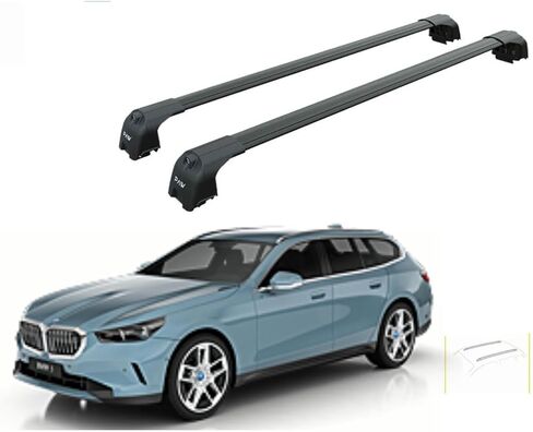 Fits BMW 5 Series Touring/Wagon Roof Rack Cross Bars – F11, G31, G61 with Flush Roof Rails, 330 lbs Capacity, Aluminum, Lockable, No-Drill (Silver, F11 (2010–2017)) in Kuwait