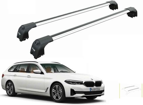 Fits BMW 5 Series Touring/Wagon Roof Rack Cross Bars – F11, G31, G61 with Flush Roof Rails, 330 lbs Capacity, Aluminum, Lockable, No-Drill (Silver, F11 (2010–2017)) in Kuwait