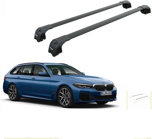 Fits BMW 5 Series Touring/Wagon Roof Rack Cross Bars – F11, G31, G61 with Flush Roof Rails, 330 lbs Capacity, Aluminum, Lockable, No-Drill (Silver, F11 (2010–2017)) in Kuwait