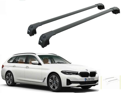 Fits BMW 5 Series Touring/Wagon Roof Rack Cross Bars – F11, G31, G61 with Flush Roof Rails, 330 lbs Capacity, Aluminum, Lockable, No-Drill (Silver, F11 (2010–2017)) in Kuwait
