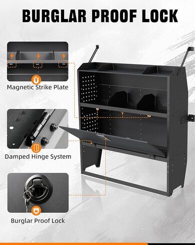 MELIPRON Cargo Van Shelves with Lockable Door Kits Fit for Transit, Promaster, Chevy Express, Sprinter Mid/High Roof, Adjustable Heavy‑Duty Steel Van Shelving with Hooks, 52''W x 60''H x 13''D in Kuwait