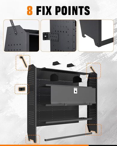 MELIPRON Cargo Van Shelves with Lockable Door Kits Fit for Transit, Promaster, Chevy Express, Sprinter Mid/High Roof, Adjustable Heavy‑Duty Steel Van Shelving with Hooks, 52''W x 60''H x 13''D in Kuwait