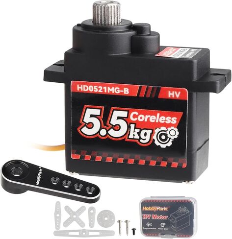 HobbyPark Micro Servo Coreless Motor Metal Gears Mini Servos لطائرة RC، طائرة شراعية، روبوتية، سيارات RC، عزم دوران عالي 5.5 كجم رقمي مع أذرع من الألومنيوم in Kuwait