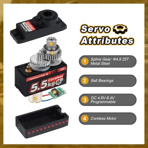 HobbyPark Micro Servo Coreless Motor Metal Gears Mini Servos لطائرة RC، طائرة شراعية، روبوتية، سيارات RC، عزم دوران عالي 5.5 كجم رقمي مع أذرع من الألومنيوم in Kuwait