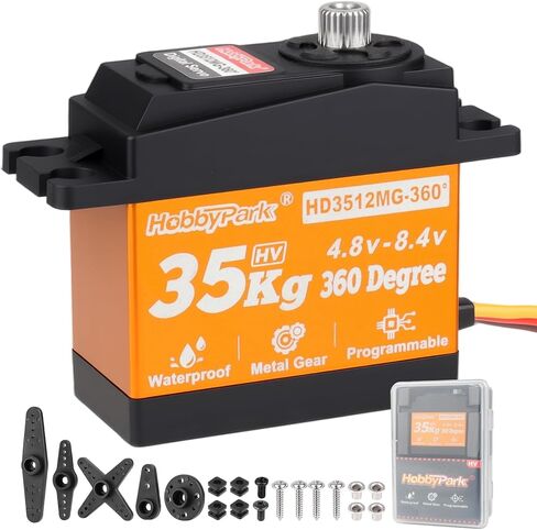 Hobbypark 35kg 360 Degrees Continuous Rotation Servo for Robot Projects, RC Crawler Winch Standard Size High Torque Metal Gears High Voltage 5-8.4V Programmable in Kuwait