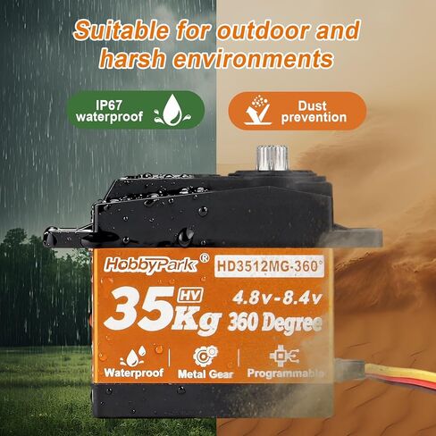 Hobbypark 35kg 360 Degrees Continuous Rotation Servo for Robot Projects, RC Crawler Winch Standard Size High Torque Metal Gears High Voltage 5-8.4V Programmable in Kuwait