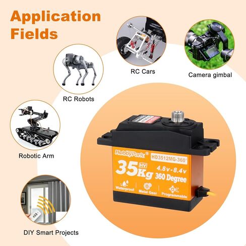 Hobbypark 35kg 360 Degrees Continuous Rotation Servo for Robot Projects, RC Crawler Winch Standard Size High Torque Metal Gears High Voltage 5-8.4V Programmable in Kuwait