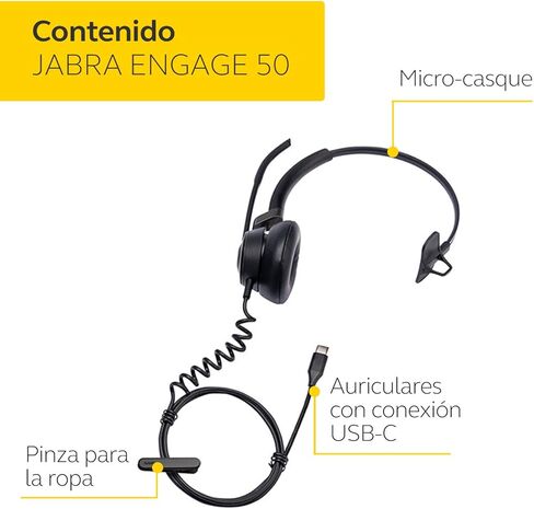 سماعة جابرا Engage 50 أحادية على الأذن - سماعات رأس رقمية معتمدة من Microsoft مع كابل - إلغاء الضوضاء السلبية للهواتف الناعمة وعملاء الويب - كابل USB-C - أسود in Kuwait