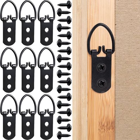 10PCS Heavy Duty D Ring Picture Hangers, 2 Holes Extra Large Strap Hanger with 20pcs Screws, Metal Picture Hang Solutions for Mirrors, Picture Frame, Paintings- Black in Saudi Arabia