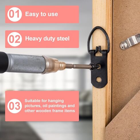 10PCS Heavy Duty D Ring Picture Hangers, 2 Holes Extra Large Strap Hanger with 20pcs Screws, Metal Picture Hang Solutions for Mirrors, Picture Frame, Paintings- Black in Saudi Arabia