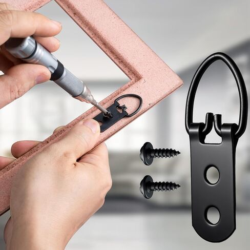 10PCS Heavy Duty D Ring Picture Hangers, 2 Holes Extra Large Strap Hanger with 20pcs Screws, Metal Picture Hang Solutions for Mirrors, Picture Frame, Paintings- Black in Saudi Arabia