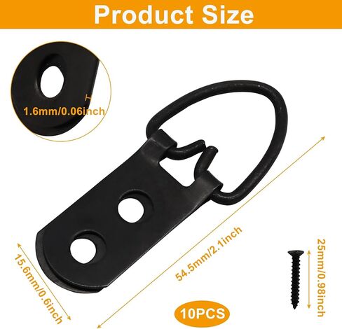 10PCS Heavy Duty D-Ring Picture Hangers,Extra Large Strap Hanger Screws Kit 2 Holes Hanging Hardware,Hanging Accessories for Picture Photo Frame(Black) in Saudi Arabia