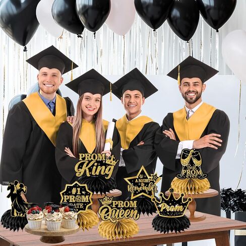 ديكورات الحفلات الراقصة 2026 قطع مركزية على شكل قرص العسل، 12 قطعة من قطع مركزية للحفلات الراقصة باللونين الأسود والذهبي لطاولة الحفلات الراقصة وديكورات الطاولة الليلية وحفلات التخرج من المدرسة الثانوية والحفلات الراقصة in Kuwait