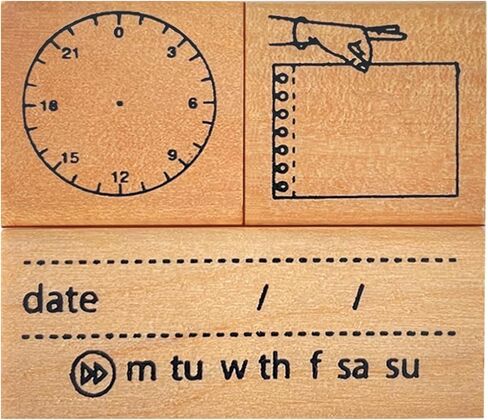 3-Piece Wooden Stamp Set (Includes Date/Time/Notes Stamps) with Digital Clock Face Marking, Suitable for Classroom Activities, DIY Cards, Worksheets, and Educational Games in Saudi Arabia